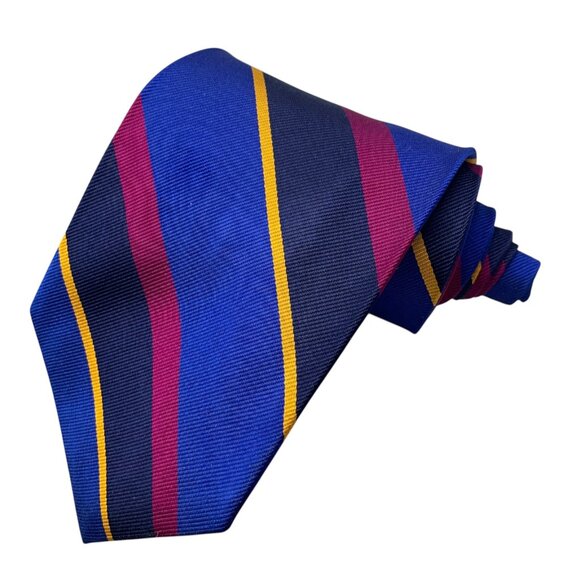 Vintage Polo Ralph Lauren Blue Red Gold Repp 100% Silk Hand Made In USA - Picture 8 of 8